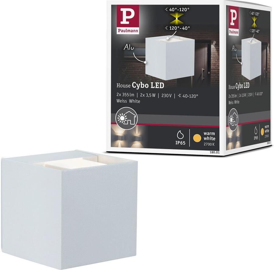 Paulmann Led-wandlamp voor buiten 230V Cybo LED 2x3 5W 230V IP65 vierkant 80x80mm Grijs Aluminium (1 stuk) - Foto 3