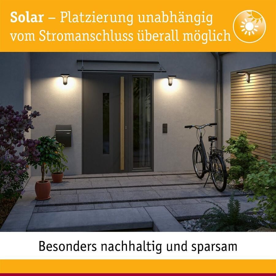 Paulmann Led-wandlamp voor buiten Solar Huisnummerlamp Neda IP44 3000K 14lm Zwart (1 stuk)