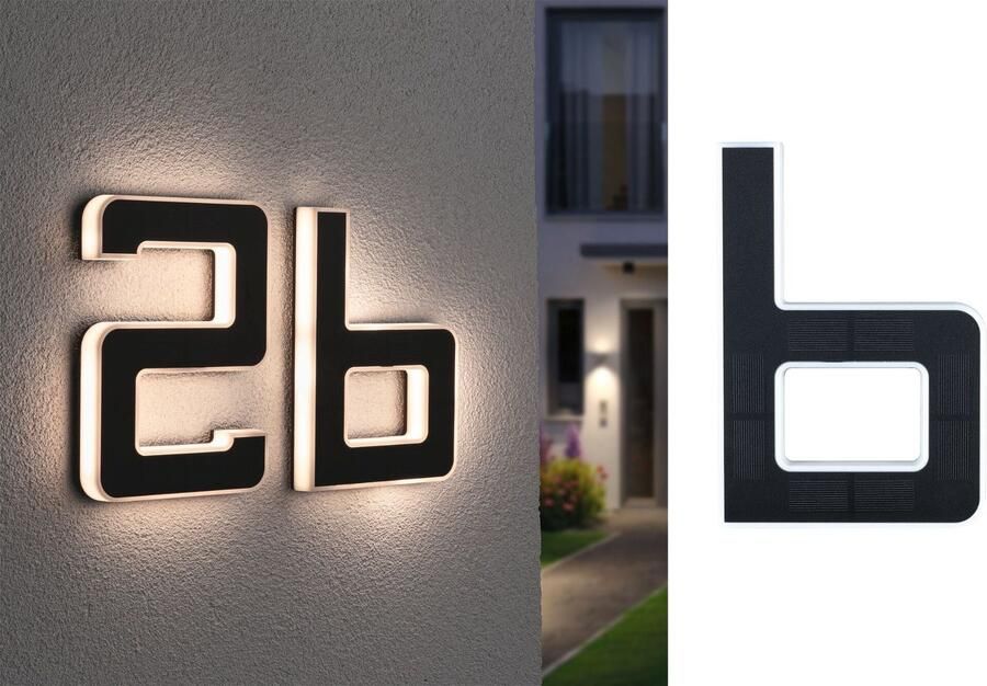 Paulmann Led-wandlamp voor buiten Solar Huisnummer LED-module huisnummers letters kiesbaar accu verwisselbaar (1 stuk)
