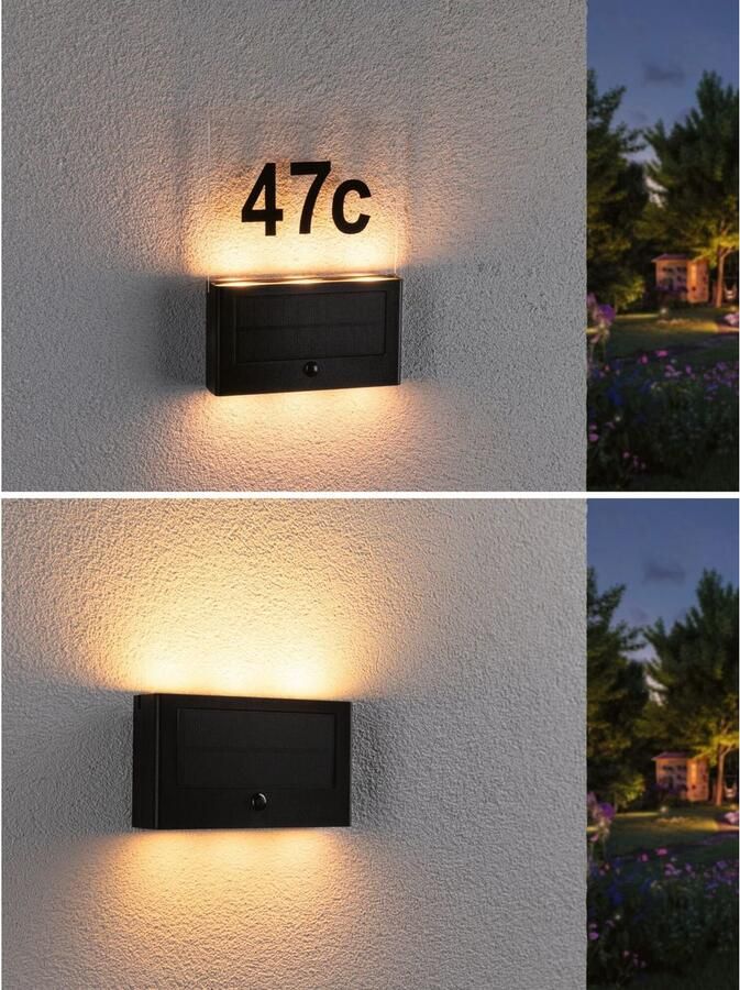 Paulmann Led-wandlamp voor buiten Solar Huisnummerlamp Neda IP44 2200K 18lm Antraciet (1 stuk) - Foto 3