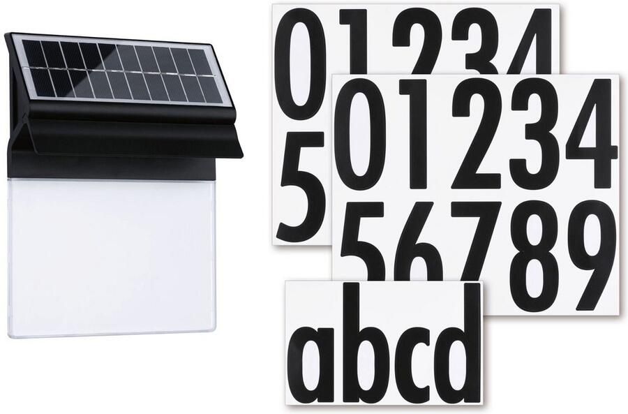 Paulmann Led-wandlamp voor buiten Solar Huisnummerlamp Neda IP44 3000K 14lm Zwart (1 stuk) - Foto 5