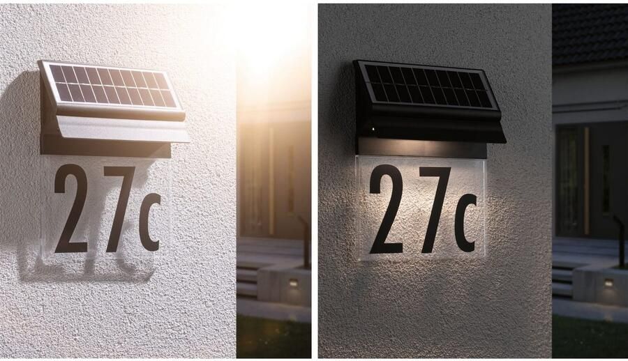 Paulmann Led-wandlamp voor buiten Solar Huisnummerlamp Neda IP44 3000K 14lm Zwart (1 stuk) - Foto 8