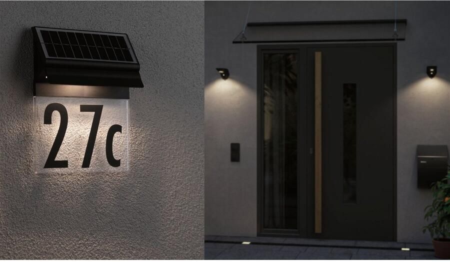 Paulmann Led-wandlamp voor buiten Solar Huisnummerlamp Neda IP44 3000K 14lm Zwart (1 stuk) - Foto 7
