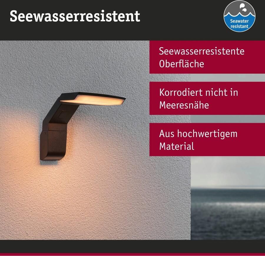 Paulmann Led-wandlamp voor buiten Zenera 230V Antraciet 2.200 3.000 K insectvriendelijk en zeewaterbestendig - Foto 4
