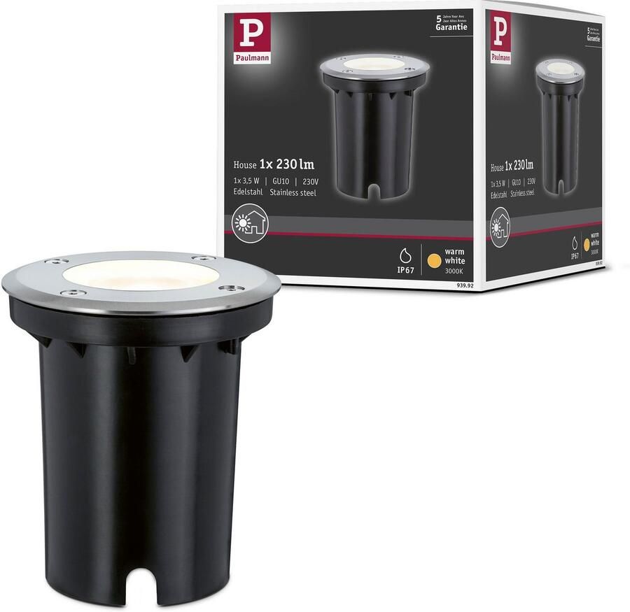 Paulmann Ledinbouwlamp Buiten 230V Bodem IP67 rond GU10 3 5W 140x140mm RVS Metaal (1 stuk) - Foto 9