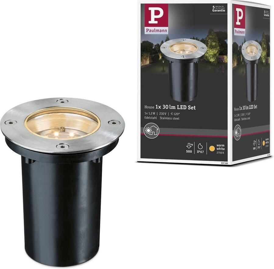 Paulmann Ledinbouwlamp Buiten 230V Bodem rond LED 1 2W 2700K 110mm RVS Metaal (1 stuk)