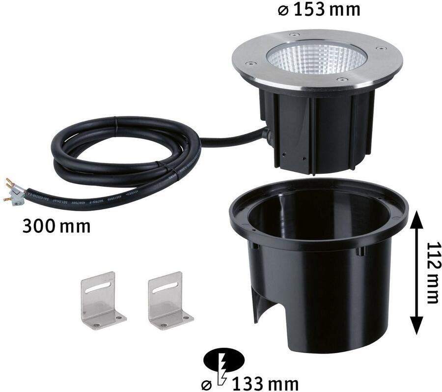 Paulmann Ledinbouwlamp Durea IP67 rond 153mm 3000K 8W 530lm 230V roestvrij staal metaal (1 stuk)