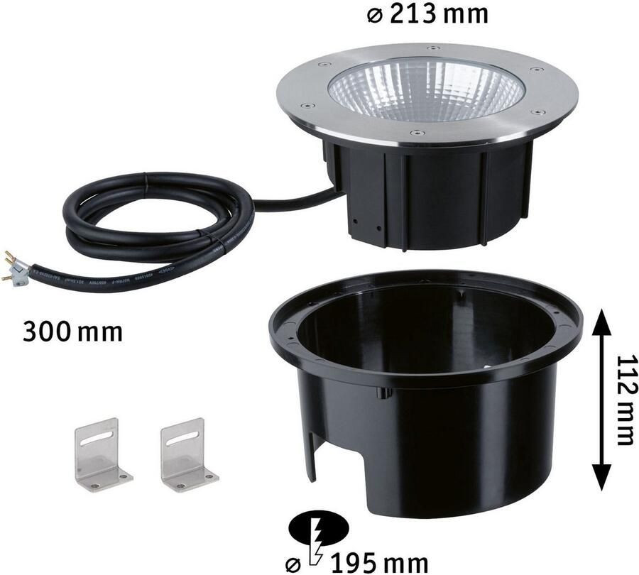 Paulmann Ledinbouwlamp Durea IP67 rond 213mm 3000K 12 5W 870lm 230V roestvrij staal metaal (1 stuk) - Foto 1