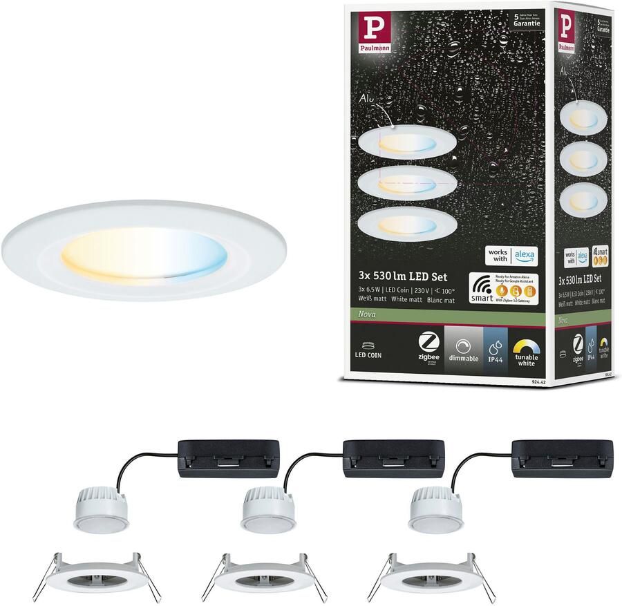 Paulmann Ledinbouwlamp LED inbouwlamp Nova Coin IP44 rond 78mm Geheugenfunctie kleurwisselaar kleurregeling dimmer smart home - Foto 3
