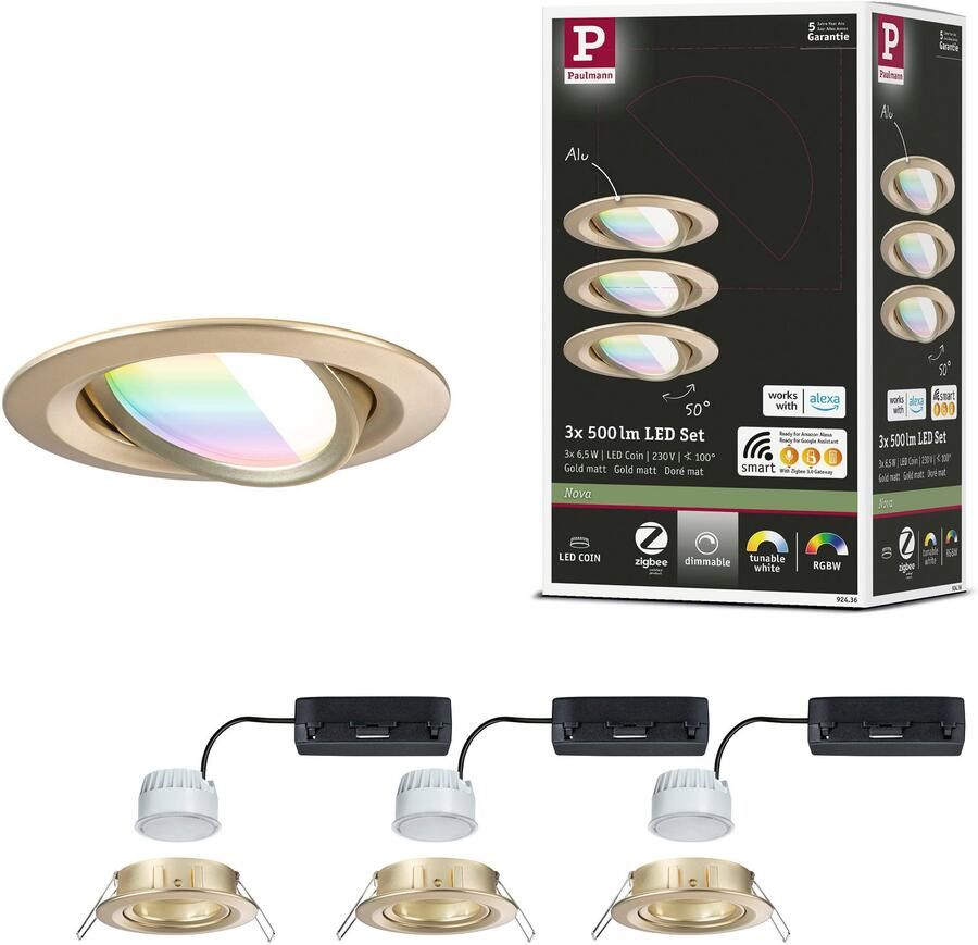 Paulmann Ledinbouwlamp LED inbouwlamp Nova Coin rond 84mm 50° Geheugenfunctie kleurwisselaar kleurregeling dimmer smart home - Foto 3