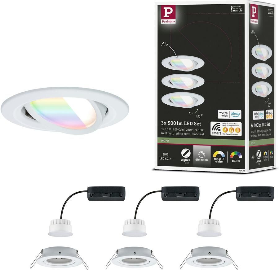Paulmann Ledinbouwlamp LED inbouwlamp Nova Coin rond 84mm 50° Geheugenfunctie kleurwisselaar kleurregeling dimmer smart home - Foto 3