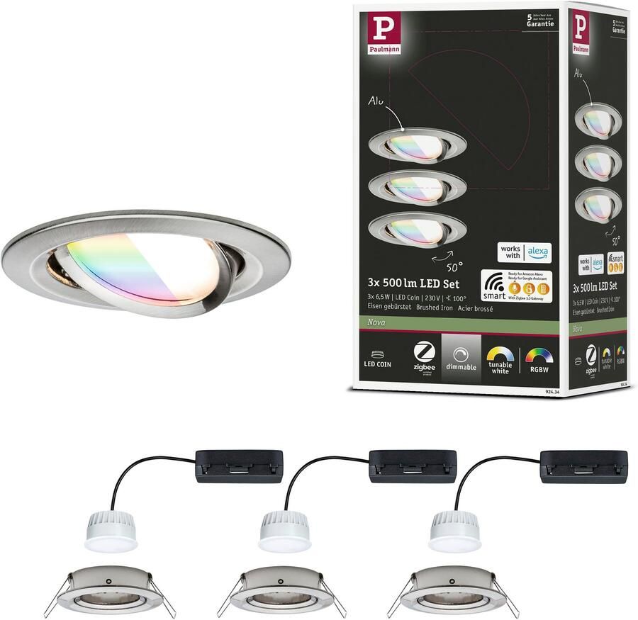 Paulmann Ledinbouwlamp LED inbouwlamp Nova Coin rond 84mm 50° Geheugenfunctie kleurwisselaar kleurregeling dimmer smart home - Foto 3