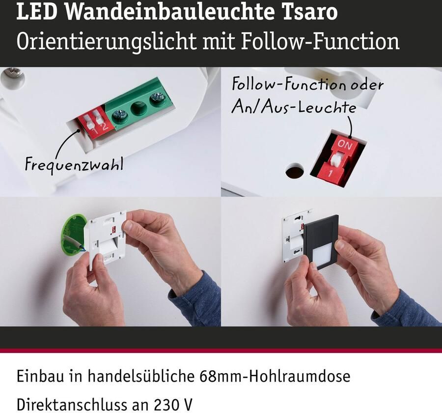 Paulmann Ledinbouwlamp LED wand inbouwlamp Tsaro vierkant 80x36mm - Foto 3
