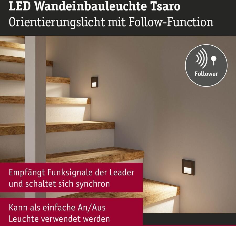 Paulmann Ledinbouwlamp LED wand inbouwlamp Tsaro vierkant 80x36mm - Foto 2