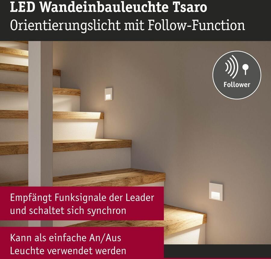 Paulmann Ledinbouwlamp LED wand inbouwlamp Tsaro vierkant 80x36mm