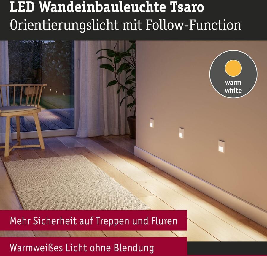 Paulmann Ledinbouwlamp LED wand inbouwlamp Tsaro vierkant 80x36mm - Foto 2