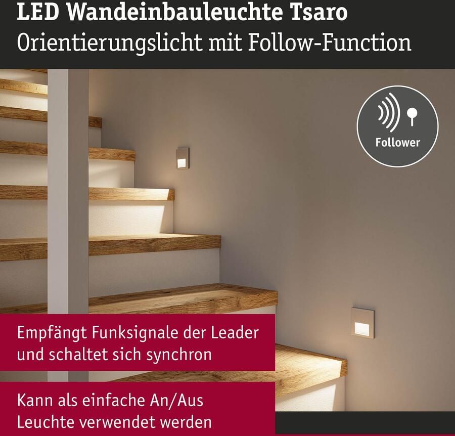 Paulmann Ledinbouwlamp LED wand inbouwlamp Tsaro vierkant 80x36mm