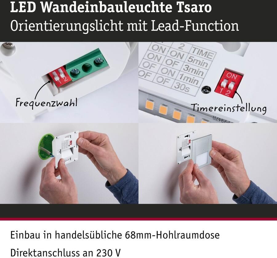 Paulmann Ledinbouwlamp LED wand inbouwlamp Tsaro vierkant 80x36mm - Foto 3