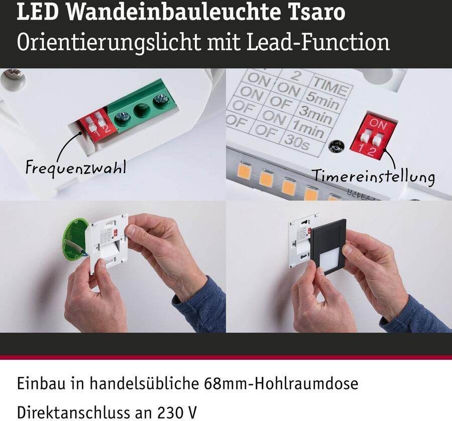 Paulmann Ledinbouwlamp LED wand inbouwlamp Tsaro vierkant 80x36mm - Foto 3