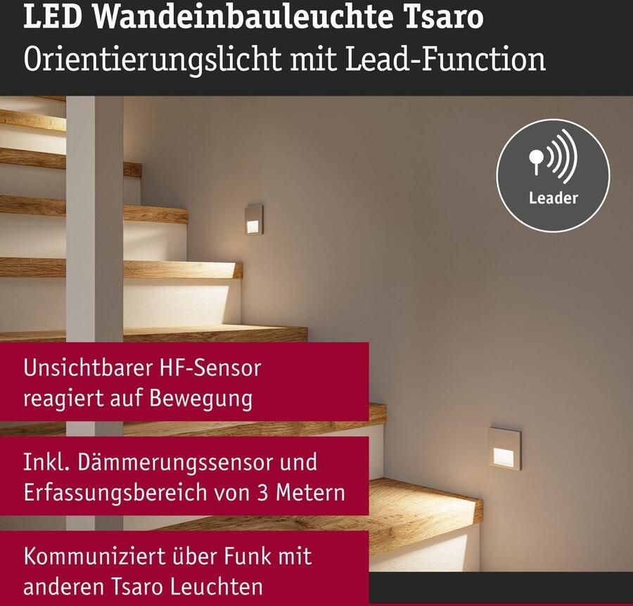 Paulmann Ledinbouwlamp LED wand inbouwlamp Tsaro vierkant 80x36mm