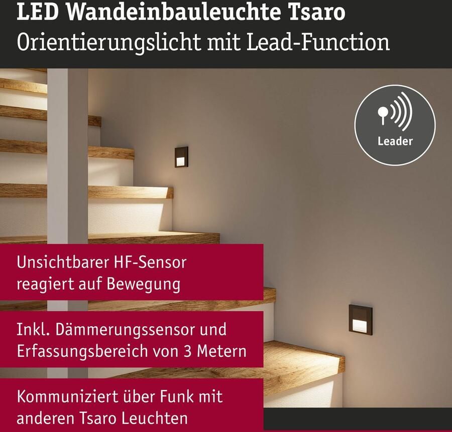 Paulmann Ledinbouwlamp LED wand inbouwlamp Tsaro vierkant 80x36mm