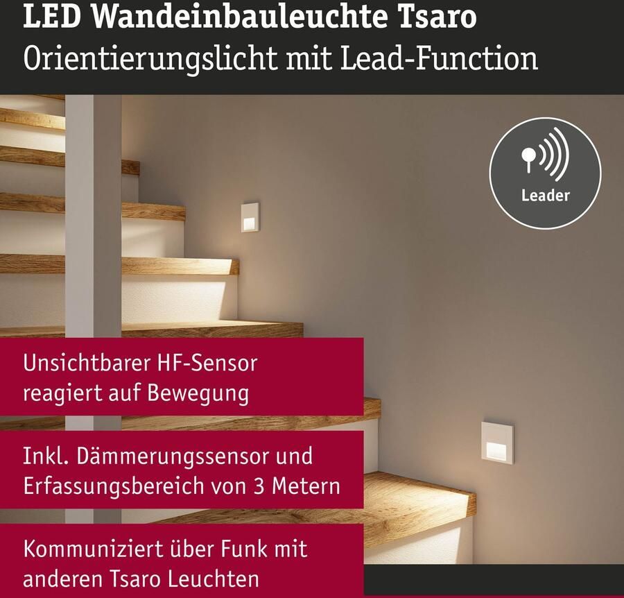 Paulmann Ledinbouwlamp LED wand inbouwlamp Tsaro vierkant 80x36mm