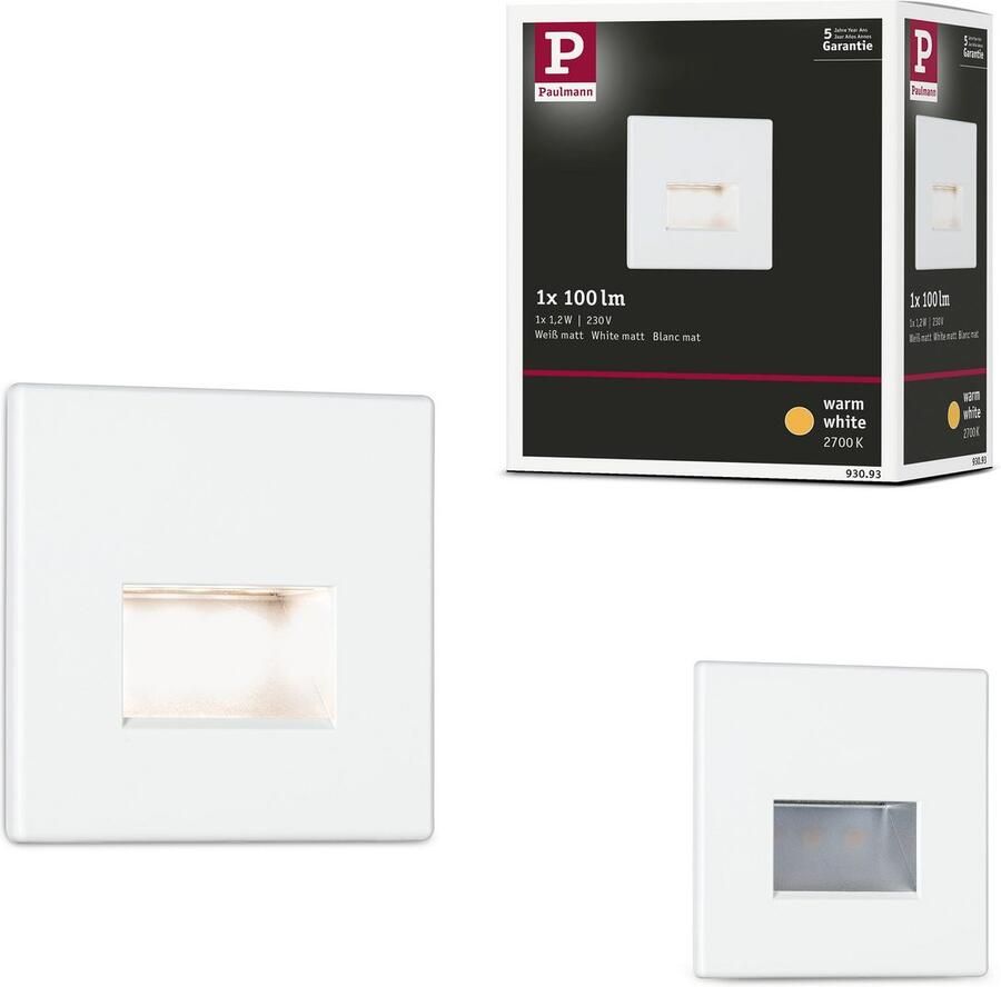 Paulmann Ledinbouwlamp LED wandinbouwlamp Edge Quadro 1 2W 25lm 230V (1 stuk)