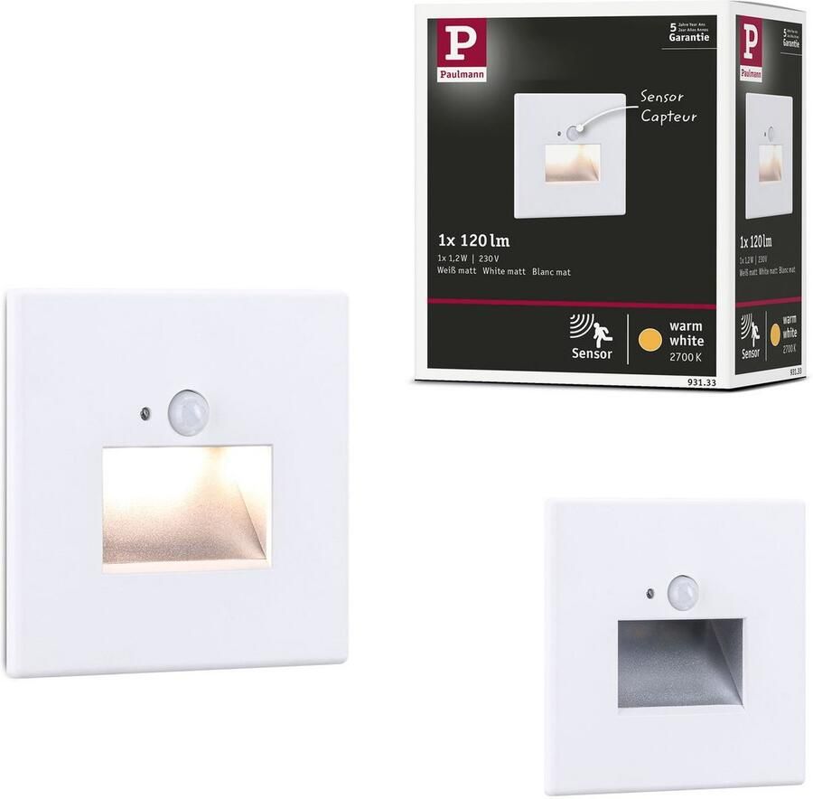 Paulmann LED-wandinbouwlamp Edge Quadro hoekig 80x42mm 1 2W 25lm 230V 2700K Wit mat