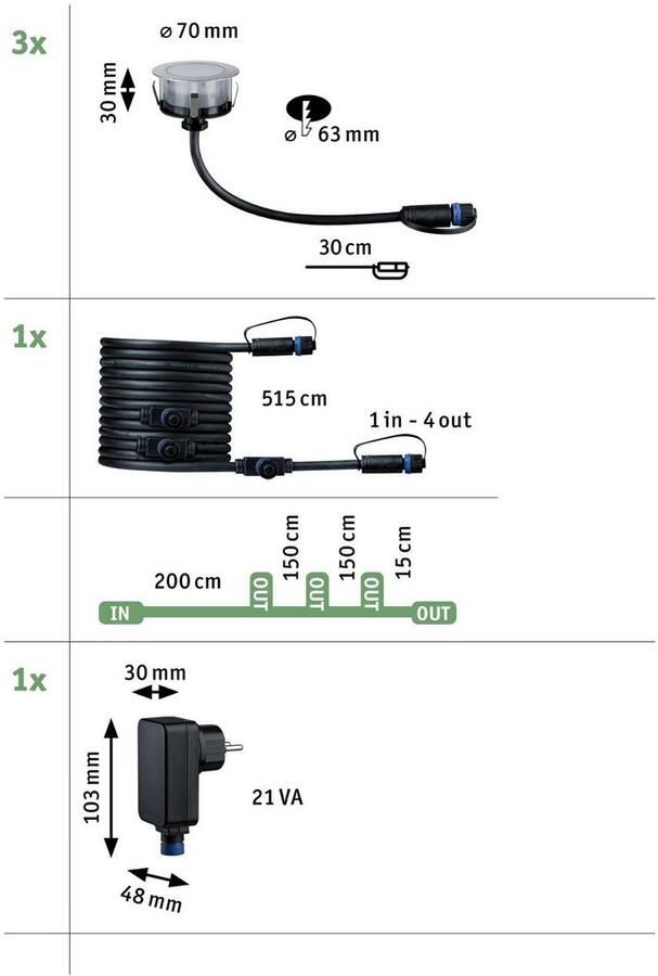 Paulmann Ledinbouwlamp Plug & Shine Vloer Basisset IP67 2200K 3x2W 21VA zilverkleur (3 stuks) - Foto 5