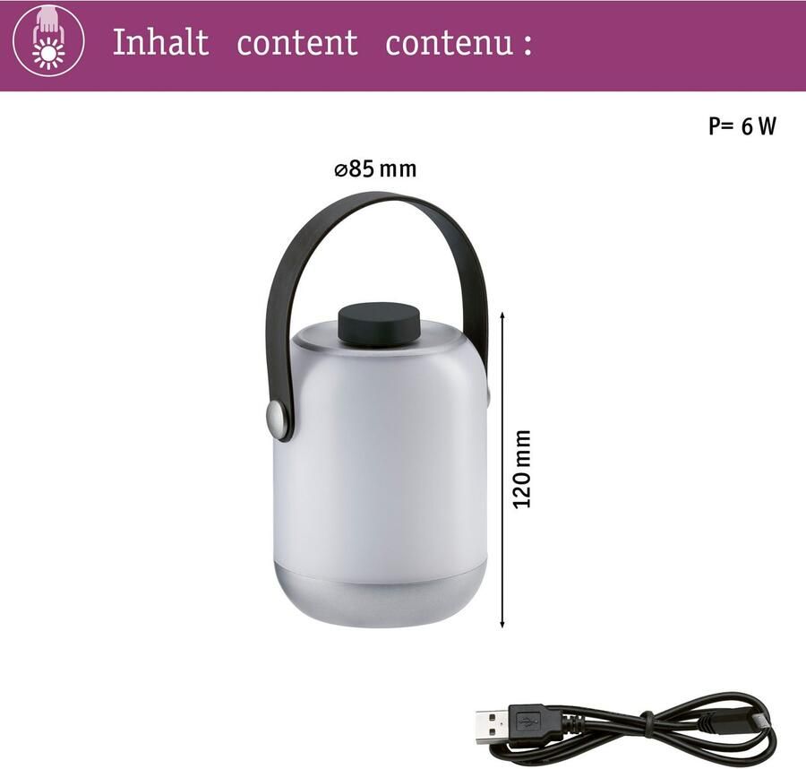 Paulmann Tafellamp Buiten Mobiele Tafel lamp Clutch IP44 3000K 1 6W 5V dimbaar (1 stuk) - Foto 2