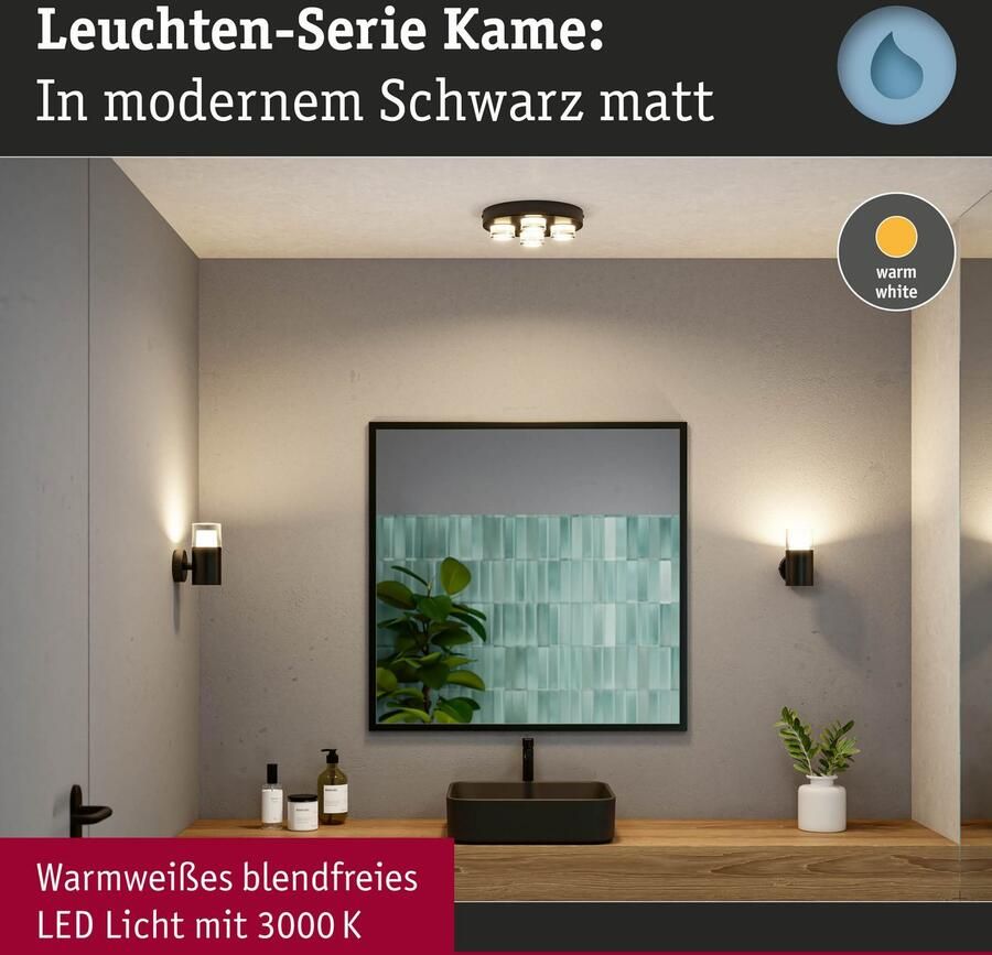 Paulmann Wandlamp Selection badkamer wand- plafondlamp Kame IP44 signal zwart (1 stuk) - Foto 2