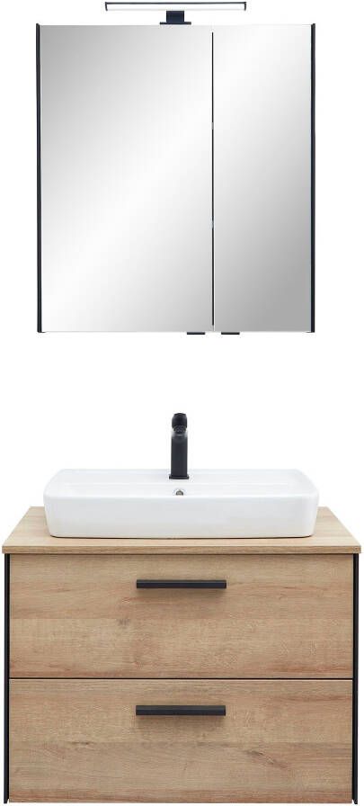 Saphir Badkamerserie Quickset 395 2-delig keramieken opzetwasbak met led-spiegelkast Wastafelmeubel 73 cm breed 2 laden wastafelblad badkameraccessoireset (4-delig) - Foto 13