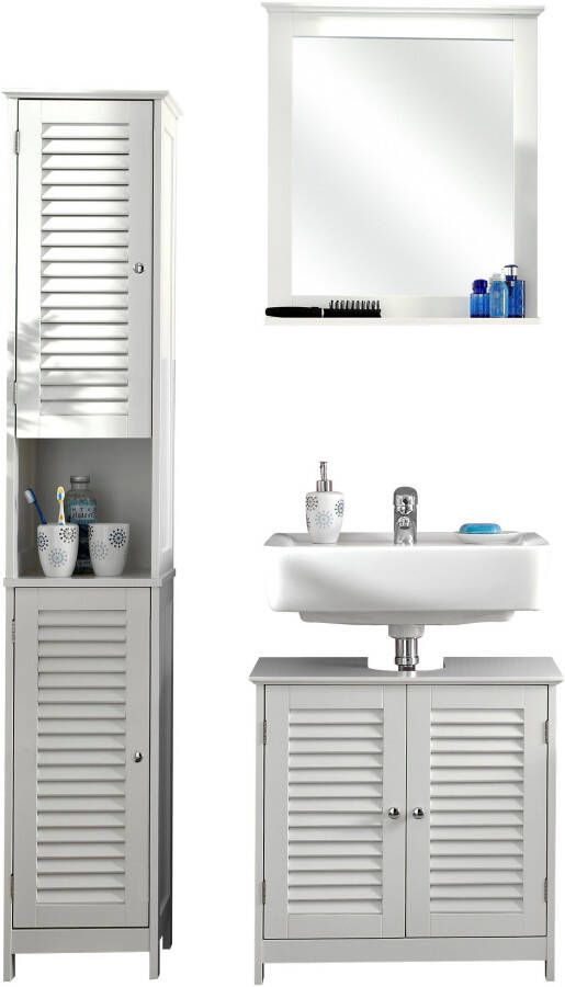 Saphir Badkamerserie Quickset 928 3-delig wastafelonderkast met spiegel Hoge kast 4 deuren nis 3 planken glanzend wit badkameraccessoire-set (3-delig) - Foto 8