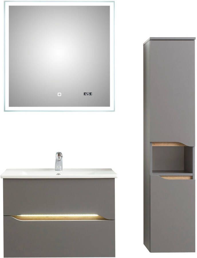 Saphir Badkamerserie Quickset 3-delig keramieken wastafelonderkast met led-spiegel met halfhoge kast inclusief deurdemper 2 deuren 1 nis 2 laden (5-delig) - Foto 11