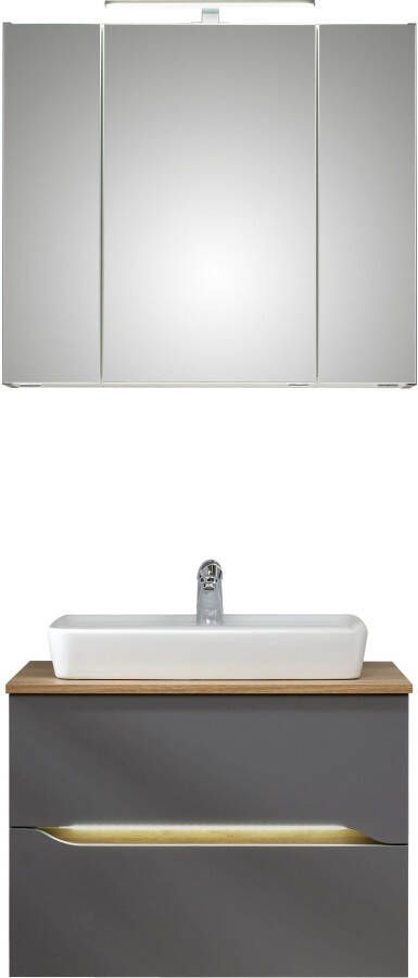 Saphir Badkamerserie Quickset 2-delig keramieken opzetwasbak met led-spiegelkast Wastafel 80 cm breed inclusief deurdemper 3 deuren 2 lades (5-delig) - Foto 14