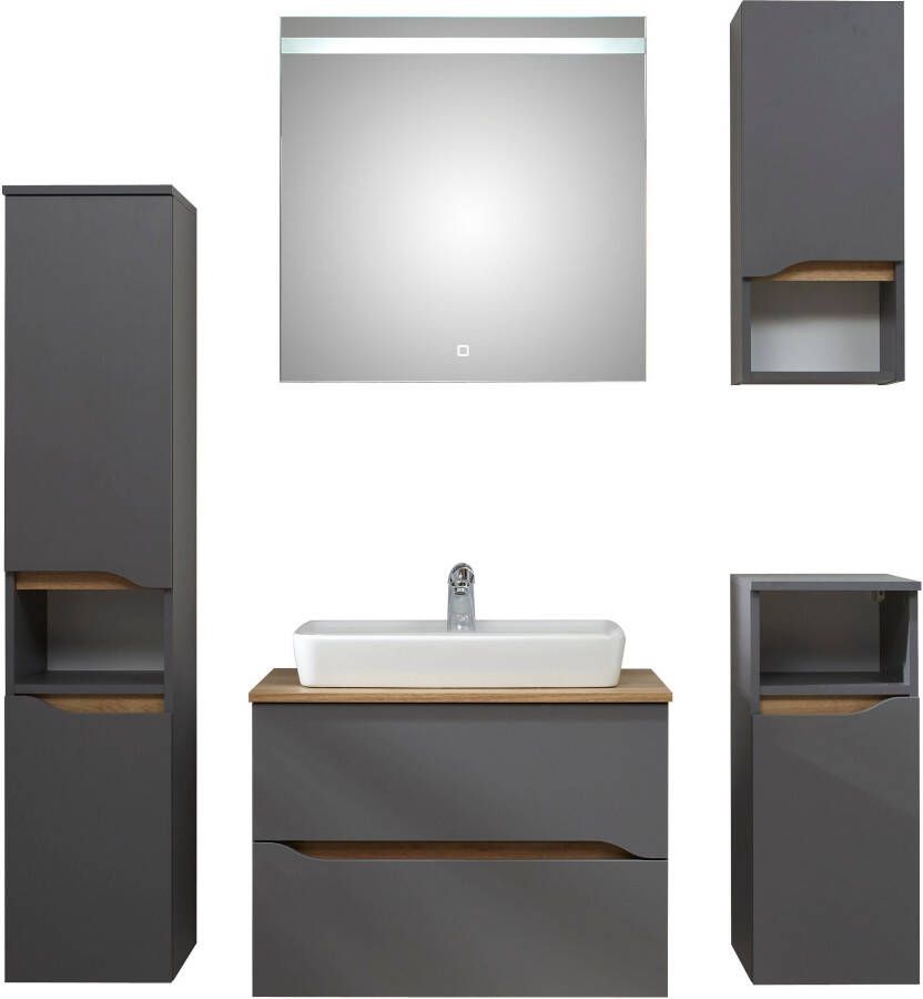 Saphir Badkamerserie Quickset 5-delig keramieken opzetwasbak met led-spiegel Halfhoge kast onderkast hangend kastje inclusief deurdemper 6 deuren (7-delig) - Foto 20