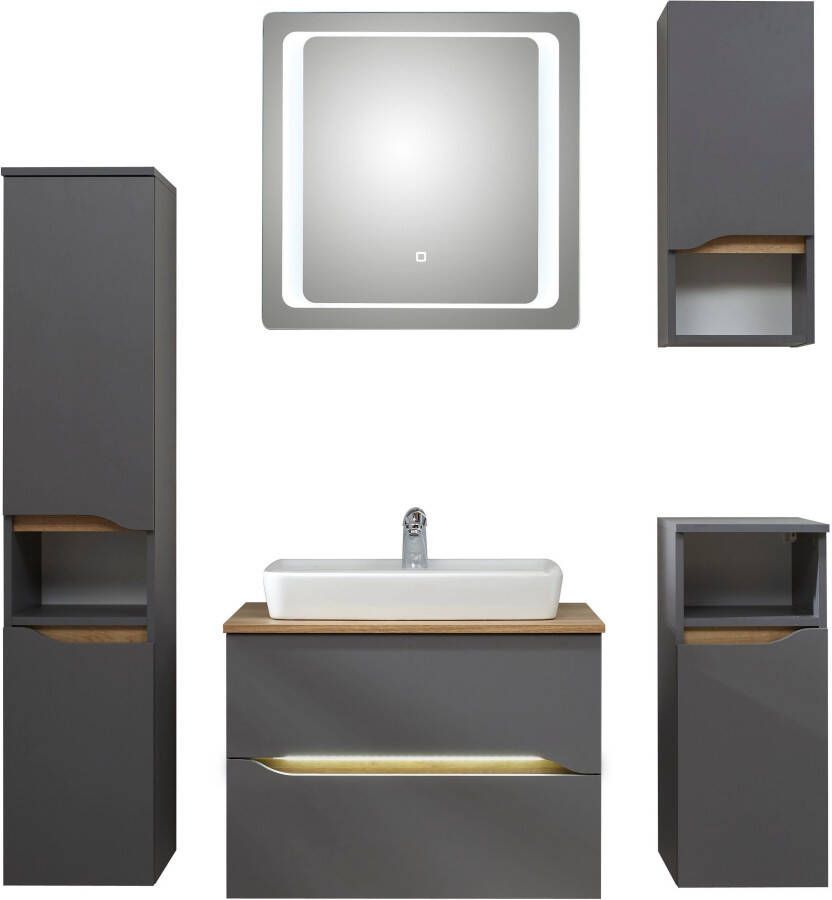 Saphir Badkamerserie Quickset 5-delig keramieken opzetwasbak met led-spiegel Halfhoge kast onderkast hangend kastje inclusief deurdemper 6 deuren (8-delig) - Foto 20