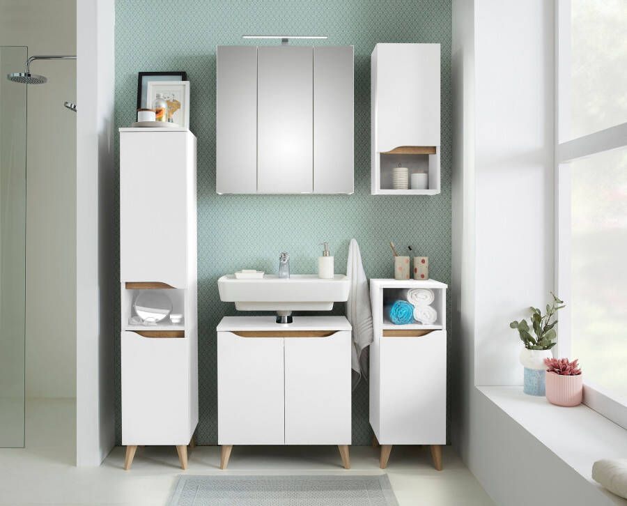 Saphir Badkamerserie Quickset 5-delig wastafelonderkast met led-spiegelkast Onderkast hangkast middelgrote kast incl. deurdemper 9 deuren (11-delig) - Foto 15