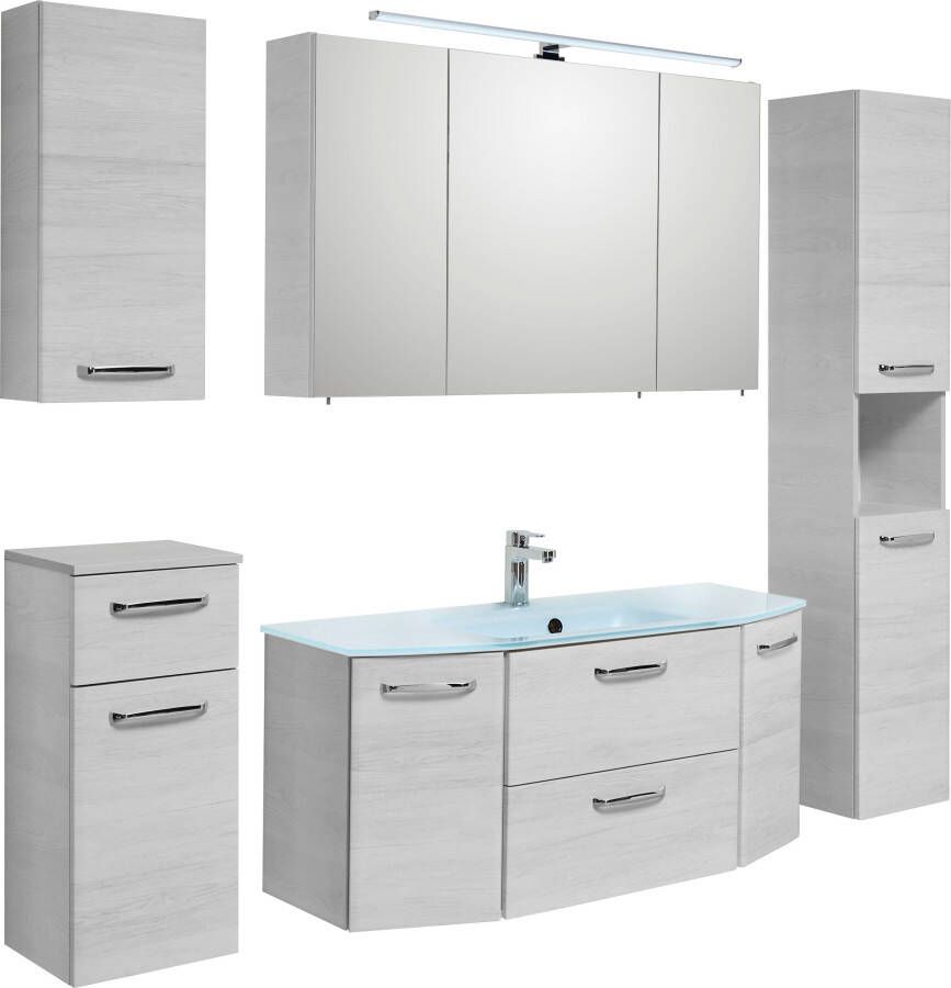 Saphir Badkamerserie Quickset 936 5-delig keramische wastafel met LED-spiegelkast Wastafelmeubel inclusief deurdemper 9 deuren 1 klep grepen glanzend chroom (set 5-delig) - Foto 3