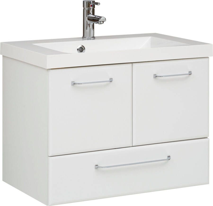 Saphir Wastafelonderkast Quickset mineralenmarmer wastafel met onderkast 74 cm breed Wastafelmeubel grepen glanzend chroom inclusief deurdemper 2 deuren 1 lade - Foto 3