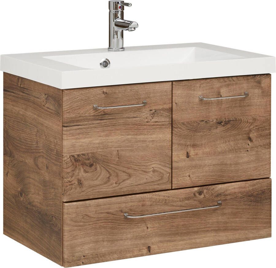Saphir Wastafelonderkast Quickset mineralenmarmer wastafel met onderkast 74 cm breed Wastafelmeubel grepen glanzend chroom inclusief deurdemper 2 deuren 1 lade - Foto 2