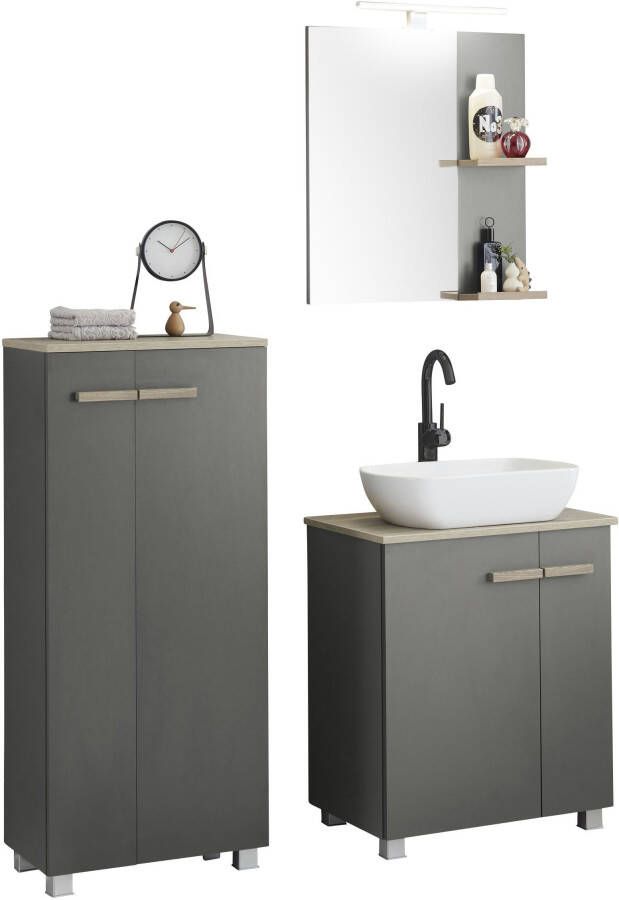 Places of Style Badkamerserie Solid Totale breedte 130 cm wastafelonderkast met opzetwasbak halfhoge kast (set 3-delig)