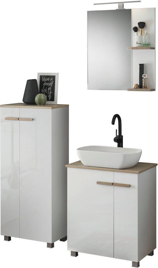 Places of Style Badkamerserie Solid Totale breedte 130 cm wastafelonderkast met opzetwasbak halfhoge kast (set 3-delig)