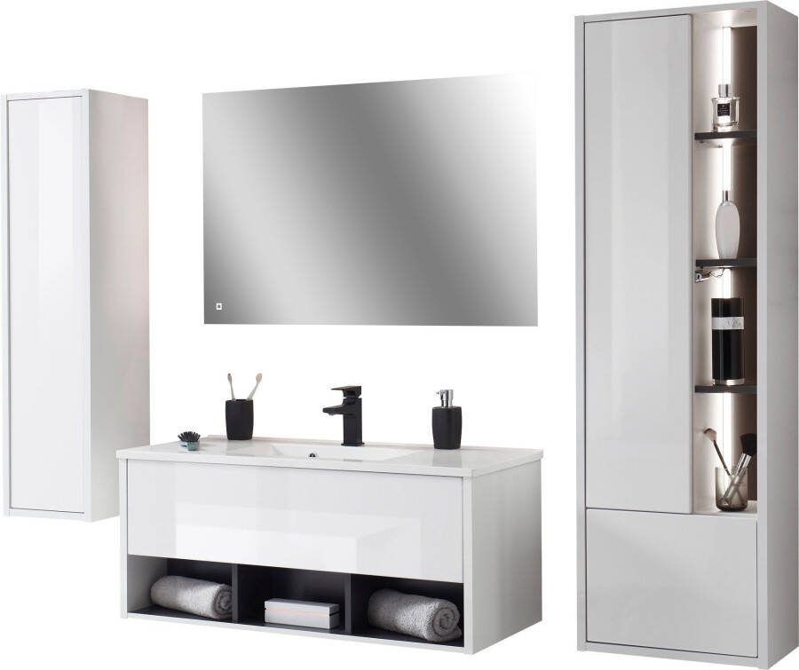 Places of Style Badkamerserie Studio Line bad in modern ontwerp 4-delig badkamer Kast wastafel en spiegel in twee kleuren beschikbaar opbergruimte (4-delig)