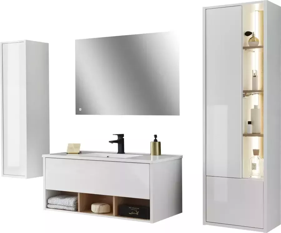 Places of Style Badkamerserie Studio Line bad in modern ontwerp 4-delig badkamer Kast wastafel en spiegel in twee kleuren beschikbaar opbergruimte (4-delig)