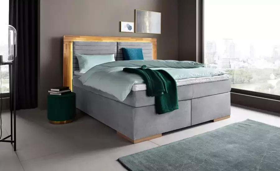 Places of Style Boxspring Cup met ledverlichting massief houten frame en topmatras in 2 hardheden in 3 breedten