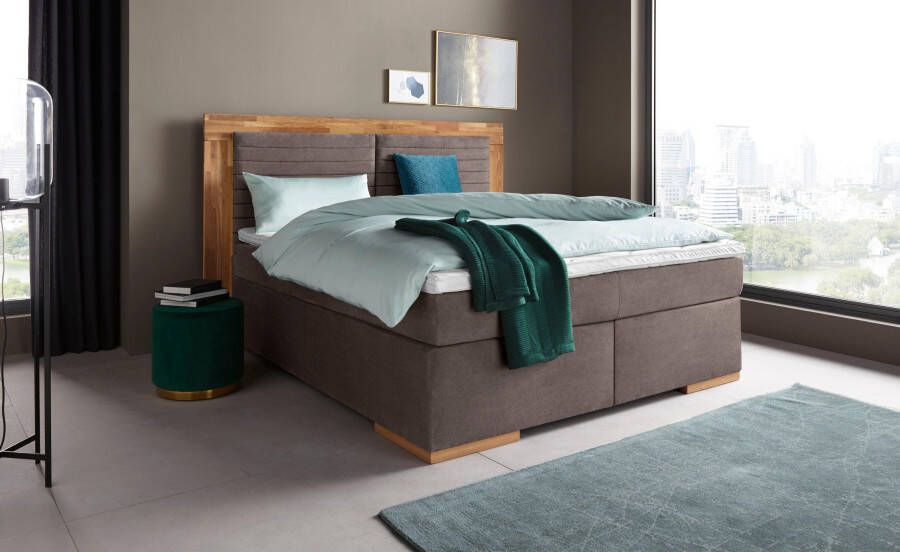 Places of Style Boxspring Cup met ledverlichting massief houten lijst en topmatras in 2 hardheden - Foto 6
