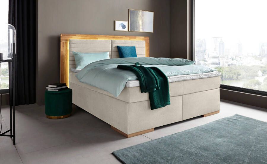 Places of Style Boxspring Cup met ledverlichting massief houten lijst en topmatras in 2 hardheden - Foto 10
