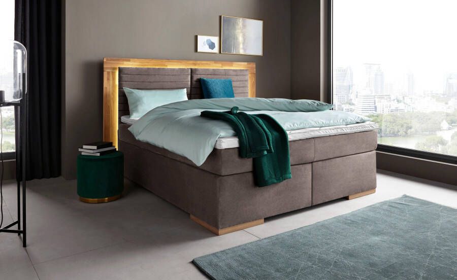 Places of Style Boxspring Cup met ledverlichting massief houten lijst en topmatras in 2 hardheden - Foto 6