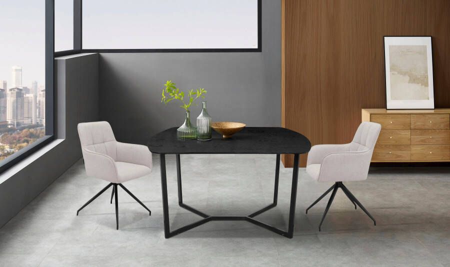 Places of Style Eettafel Gallina met onderstel van metaal zwart tafelblad in hout-look hoogte 76 cm (1 stuk) - Foto 2